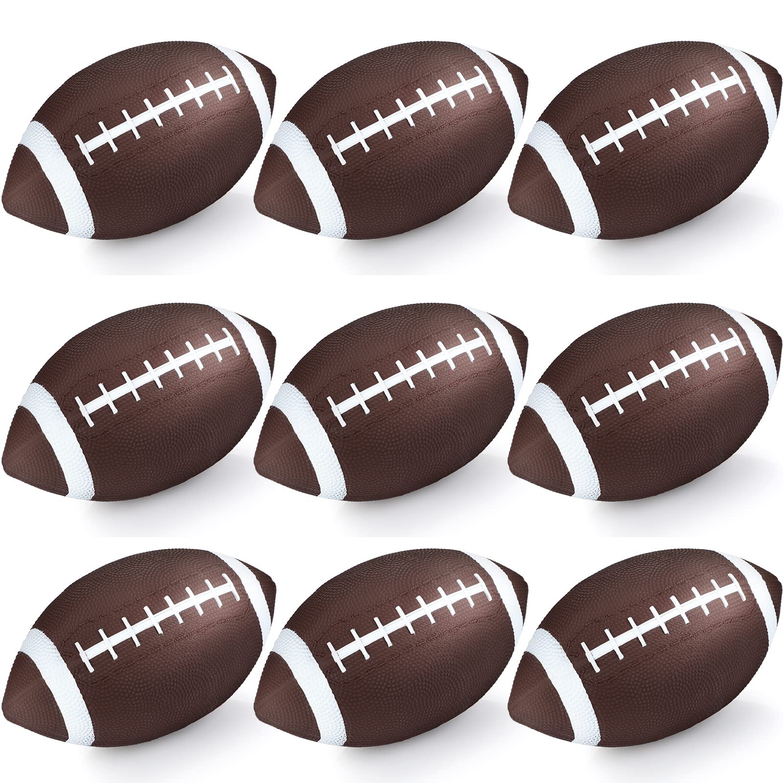 Jerify 9 Pack Rubber Footballs 9 Inch Rubber Footballs Playground Inflatable Football Bulk for Kids Comfortable Grip Football for Junior Youth Outdoor(Brown)