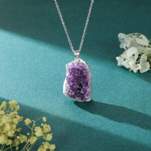 CrystalTears Amethyst Healing Crystal Necklace Natural Raw Amethyst Quartz Crystal Cluster Stone Pendant Necklace for Women Mother’s Day Gift for mom