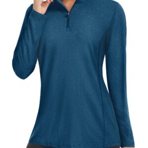 MAGCOMSEN Women's Shirts Long Sleeve 1/4 Zip UPF50+ Sun Protection Quick Dry Hiking Workout Athletic Shirt Dark Blue M