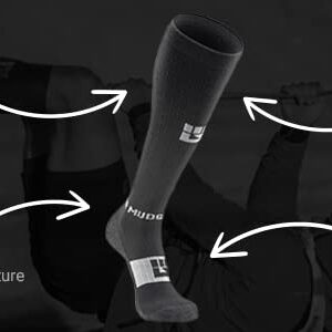 MudGear Merino Wool Long Compression Socks - Wool Compression Socks for Mountain Biking And Cycling, Gym, Running, Cycling, Hiking,Work - Cushioned Athletic Socks (Black/Gray,Large)