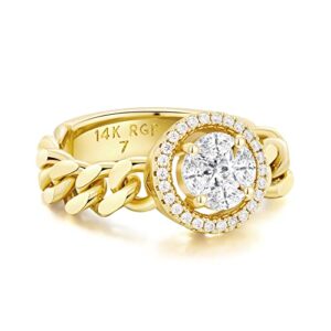 AllenCOCO Gold Cubic Zirconia Ring for Women Trendy Ring 14k