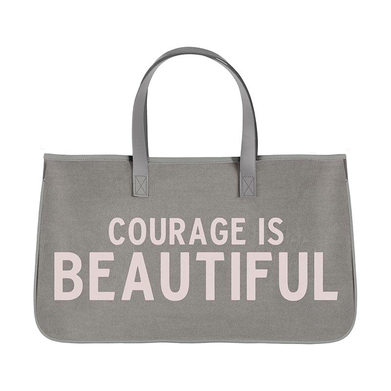 Creative Brands Faithworks-Inspirational Large Canvas and Leather Tote Bag, 20 x 11-Inch, Courage is Beautiful