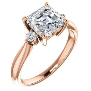 Moissanite Handmade Engagement Ring 3 CT Asscher Cut Moissanite Solitaire Wedding Ring for Women VVS Colorless Promise Gifts (925 Silver (Rose Gold Plated))