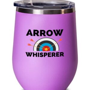 Archery Pink Wine Tumbler 12oz - Arrow Whisperer - Archery Trainer Bowfishing Deer Shooting Target Shot