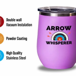 Archery Pink Wine Tumbler 12oz - Arrow Whisperer - Archery Trainer Bowfishing Deer Shooting Target Shot