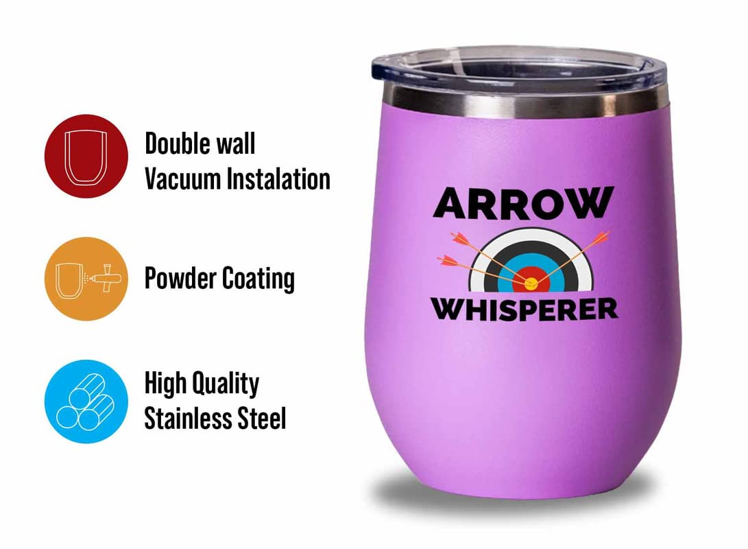 Archery Pink Wine Tumbler 12oz - Arrow Whisperer - Archery Trainer Bowfishing Deer Shooting Target Shot