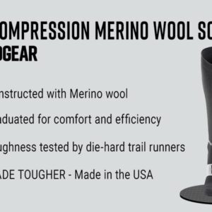 MudGear Merino Wool Long Compression Socks - Wool Compression Socks for Mountain Biking And Cycling, Gym, Running, Cycling, Hiking,Work - Cushioned Athletic Socks (Black/Gray,Large)