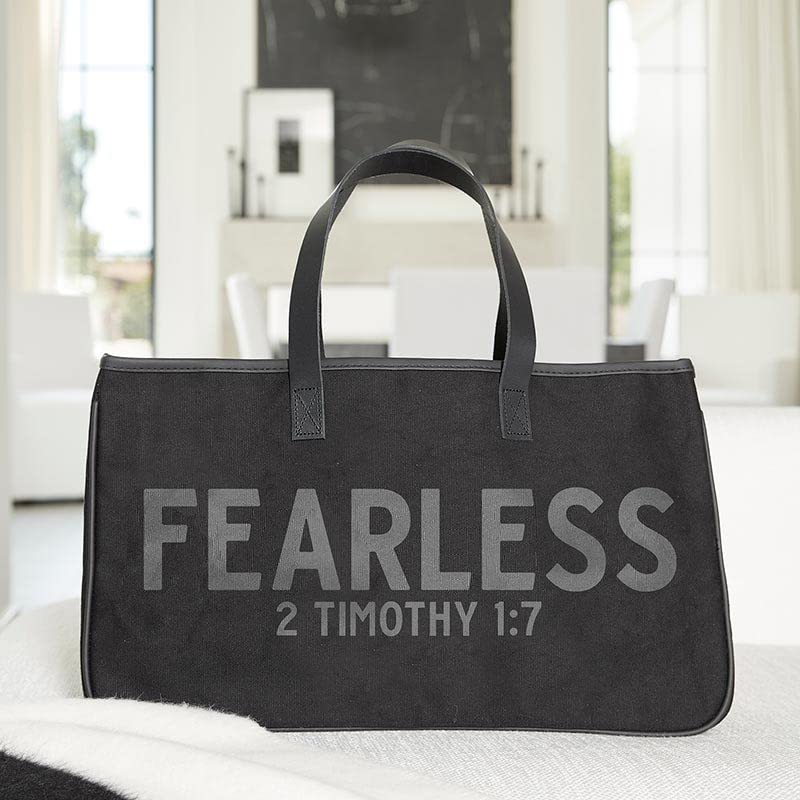 Creative Brands Faithworks-Inspirational Large Canvas and Leather Tote Bag, 20 x 11-Inch, Fearless