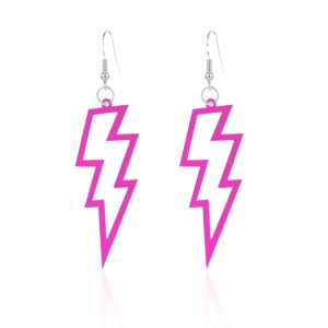 multicolor 80s neon earrings acrylic exaggerated lightning bolt dangle earrings halloween retro 80 90's party costume accessories jewelry for women-hollow pink