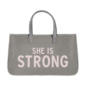 creative brands faithworks-inspirational large canvas and leather tote bag, 20 x 11-inch, she is strong