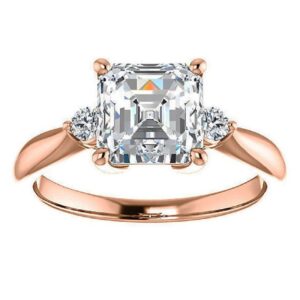 moissanite handmade engagement ring 3 ct asscher cut moissanite solitaire wedding ring for women vvs colorless promise gifts (925 silver (rose gold plated))