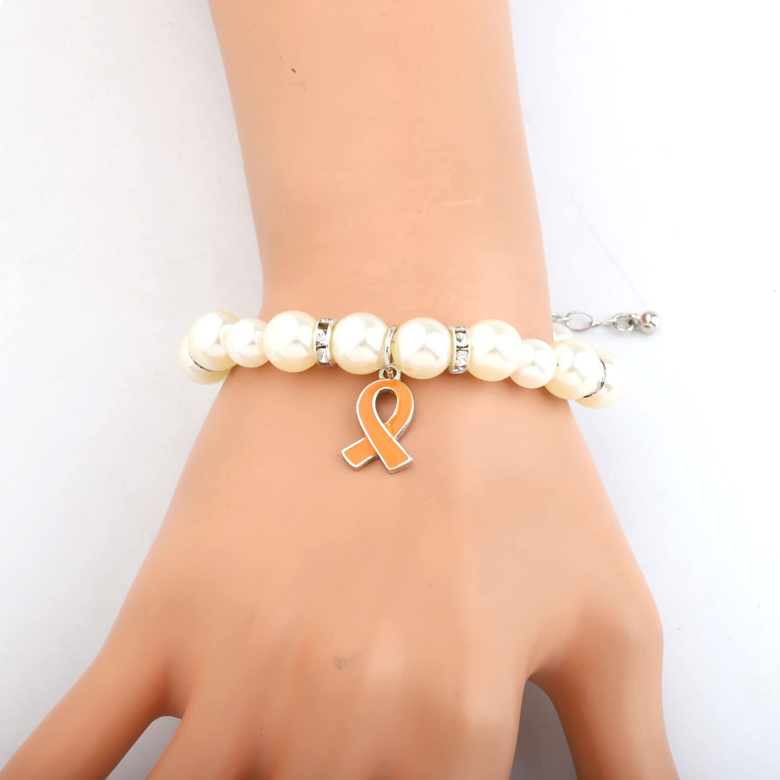 POTIY Orange Awareness Ribbon Charm Bracelet Kidney Cancer Leukemia Multiple Sclerosis Awareness Jewelry Cause Ribbon Inspirational Bracelet for Women (Orange)