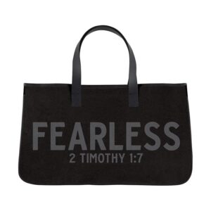 creative brands faithworks-inspirational large canvas and leather tote bag, 20 x 11-inch, fearless