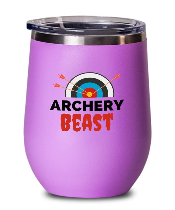 Archery Pink Wine Tumbler 12oz - Archery Bcast - Archery Shot Trainer Crossbow Compound Bow Hunting Arrow