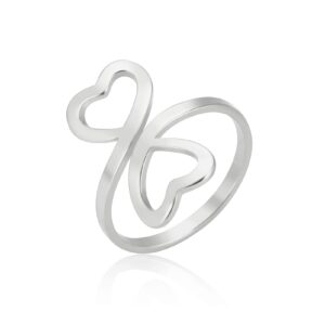 likgreat heart ring adjustable heart shaped ring for women double heart rings love statement finger rings (silver, 7)