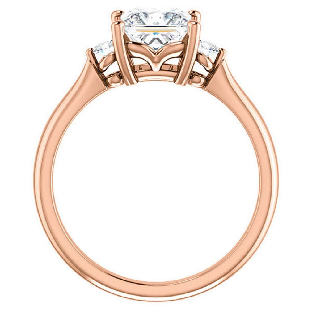 Moissanite Handmade Engagement Ring 3 CT Asscher Cut Moissanite Solitaire Wedding Ring for Women VVS Colorless Promise Gifts (925 Silver (Rose Gold Plated))