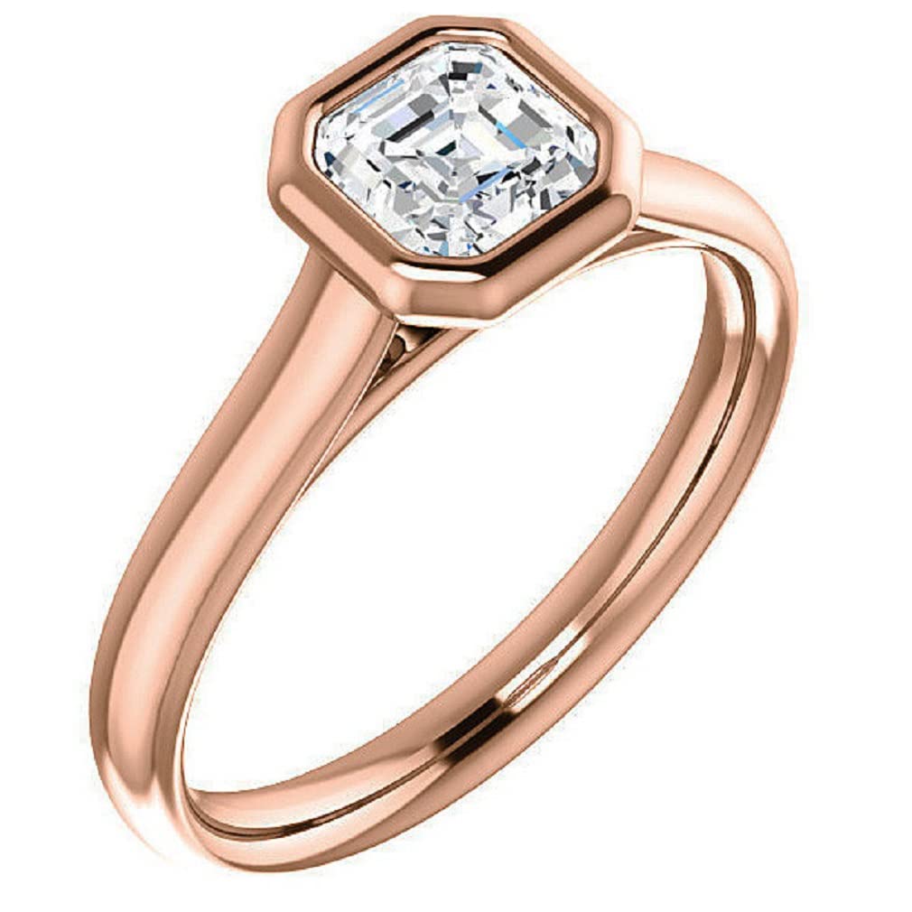 10K/14K/18K Solid Rose Gold Handmade Engagement Ring, 2 CT Asscher Cut Moissanite Solitaire Ring, Wedding Ring Set for Women/Her, Anniversary/Promise Gifts, VVS1 Colorless, Jewelry