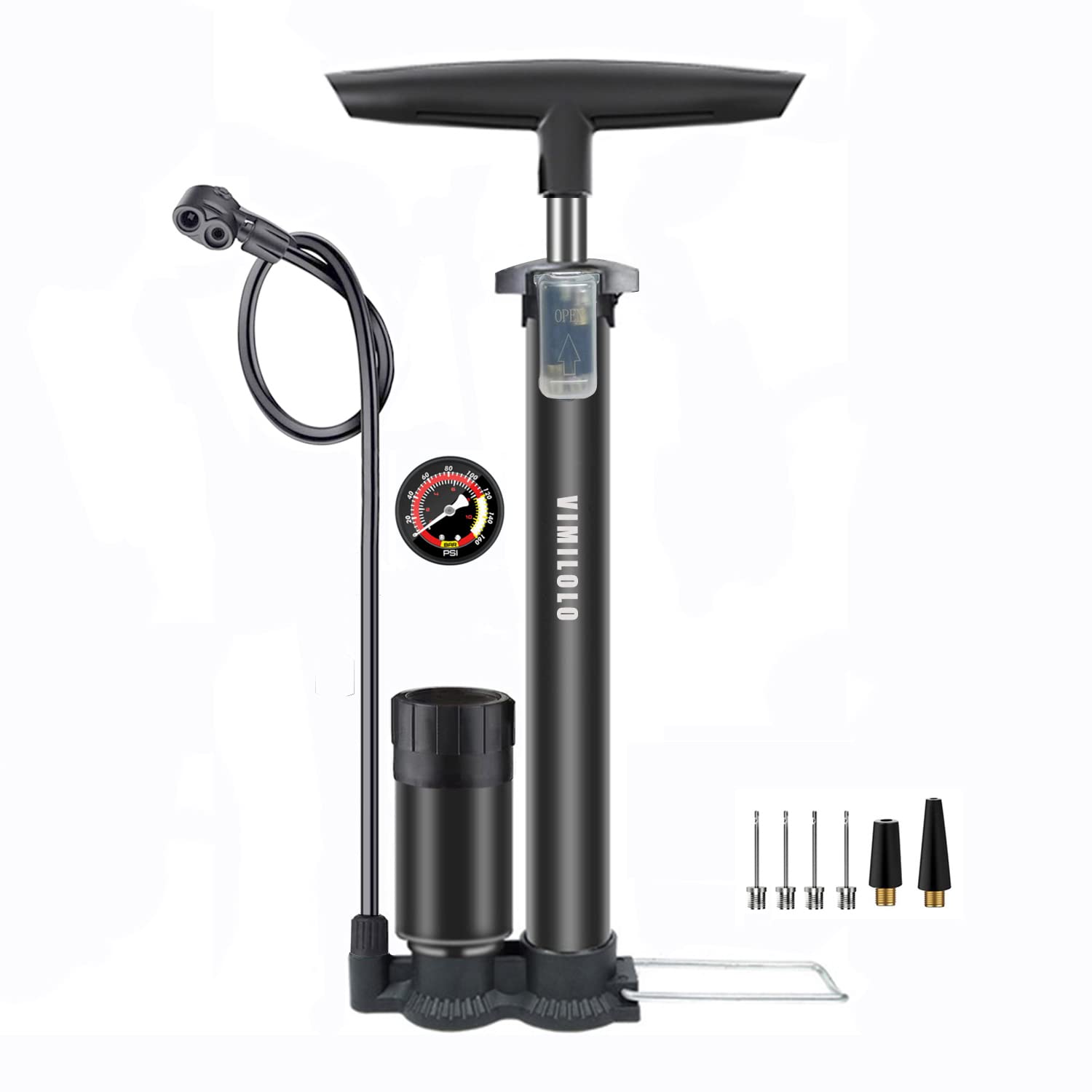 VIMILOLO Bike Pump, Air Bicycle Pump Inflator with Pressure Gauge for Presta and Schrader Valve Tire Ball Bike Portable Pumps 160PSI & 11BAR