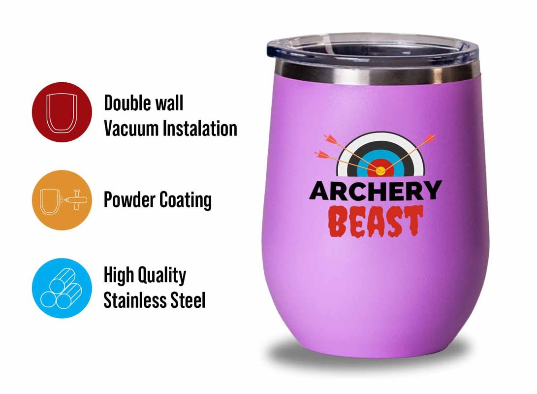 Archery Pink Wine Tumbler 12oz - Archery Bcast - Archery Shot Trainer Crossbow Compound Bow Hunting Arrow