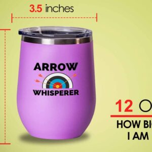 Archery Pink Wine Tumbler 12oz - Arrow Whisperer - Archery Trainer Bowfishing Deer Shooting Target Shot