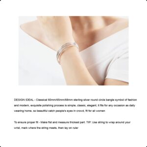 Meilanduo 3 Colors 925 Sterling Silver Classical 2MM Simple Plain Polished Round Circle Bangle Bracelet 7.5" 8" 8.5" for Women (Silver-Tone, 1x 7.5)