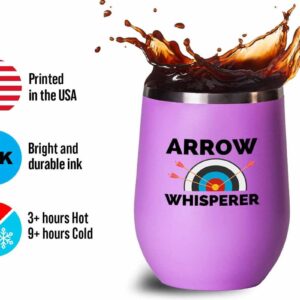 Archery Pink Wine Tumbler 12oz - Arrow Whisperer - Archery Trainer Bowfishing Deer Shooting Target Shot