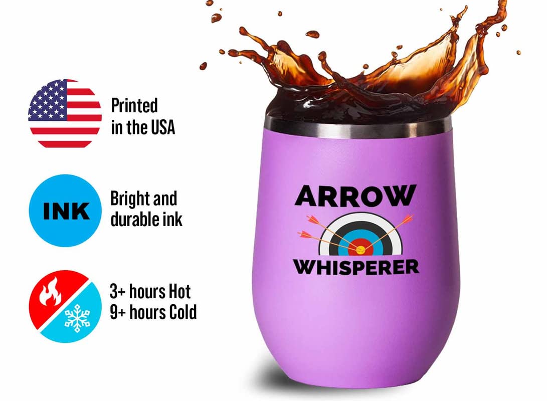 Archery Pink Wine Tumbler 12oz - Arrow Whisperer - Archery Trainer Bowfishing Deer Shooting Target Shot