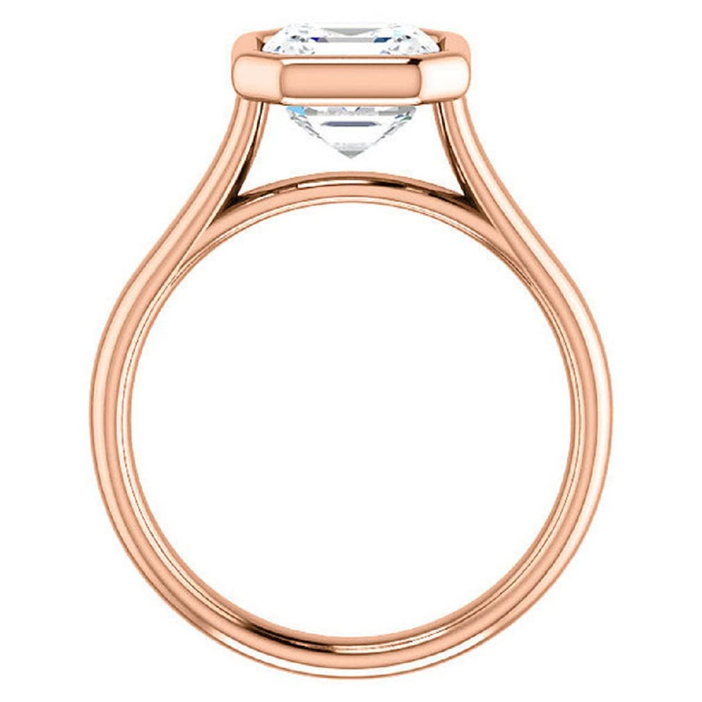 10K/14K/18K Solid Rose Gold Handmade Engagement Ring, 2 CT Asscher Cut Moissanite Solitaire Ring, Wedding Ring Set for Women/Her, Anniversary/Promise Gifts, VVS1 Colorless, Jewelry