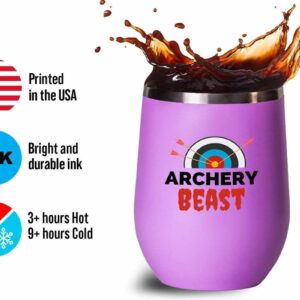 Archery Pink Wine Tumbler 12oz - Archery Bcast - Archery Shot Trainer Crossbow Compound Bow Hunting Arrow