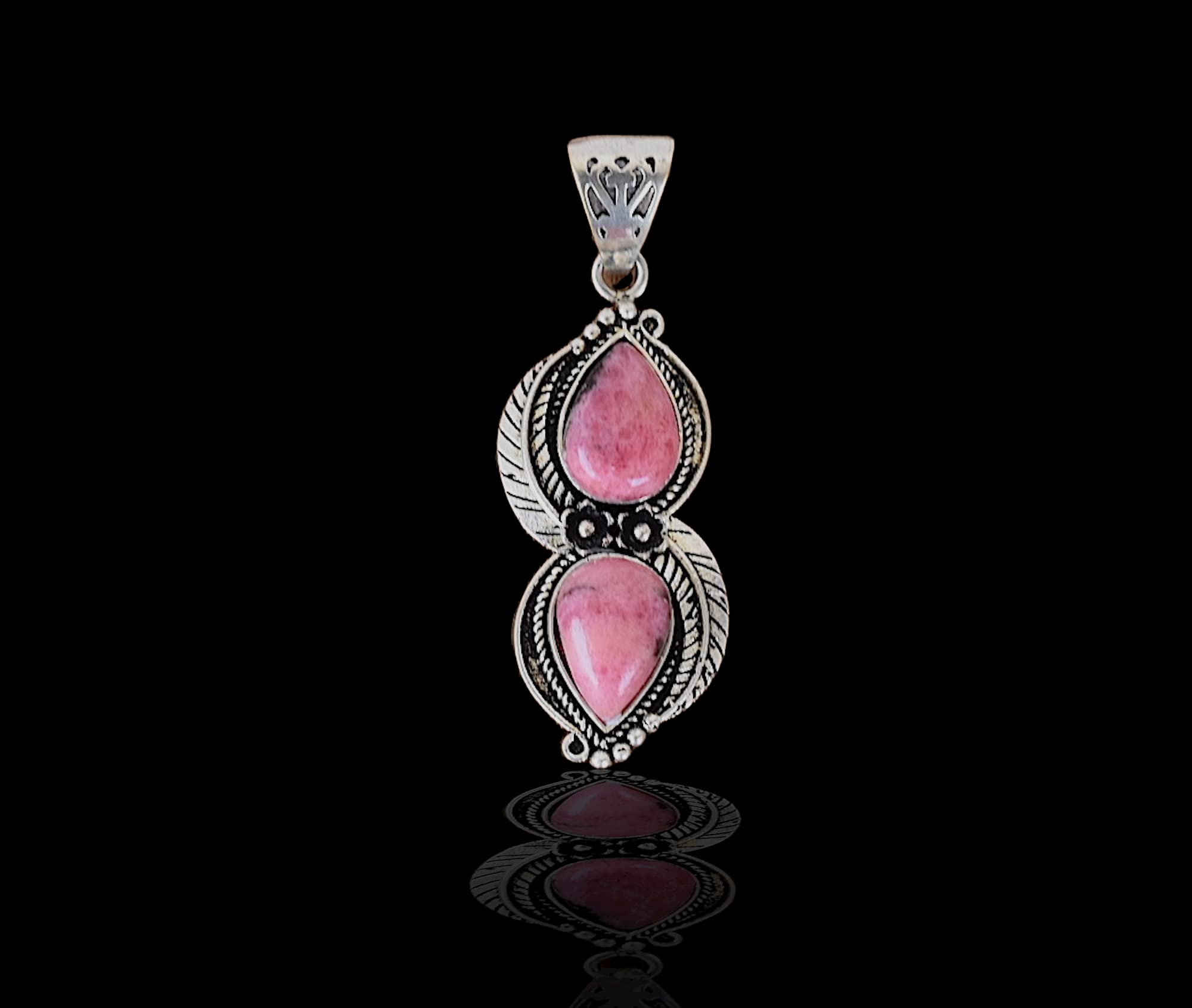 Rekha Gems Rhodonite Pendant, Pink Gemstone Pendant, Gift For Her, Vintage Jewelry,925 Sterling Silver Pendant, Boho and Hippie Pendant, Vintage Pendant, Daily Wear Pendant, Valentine Gift-NO-NRO-21