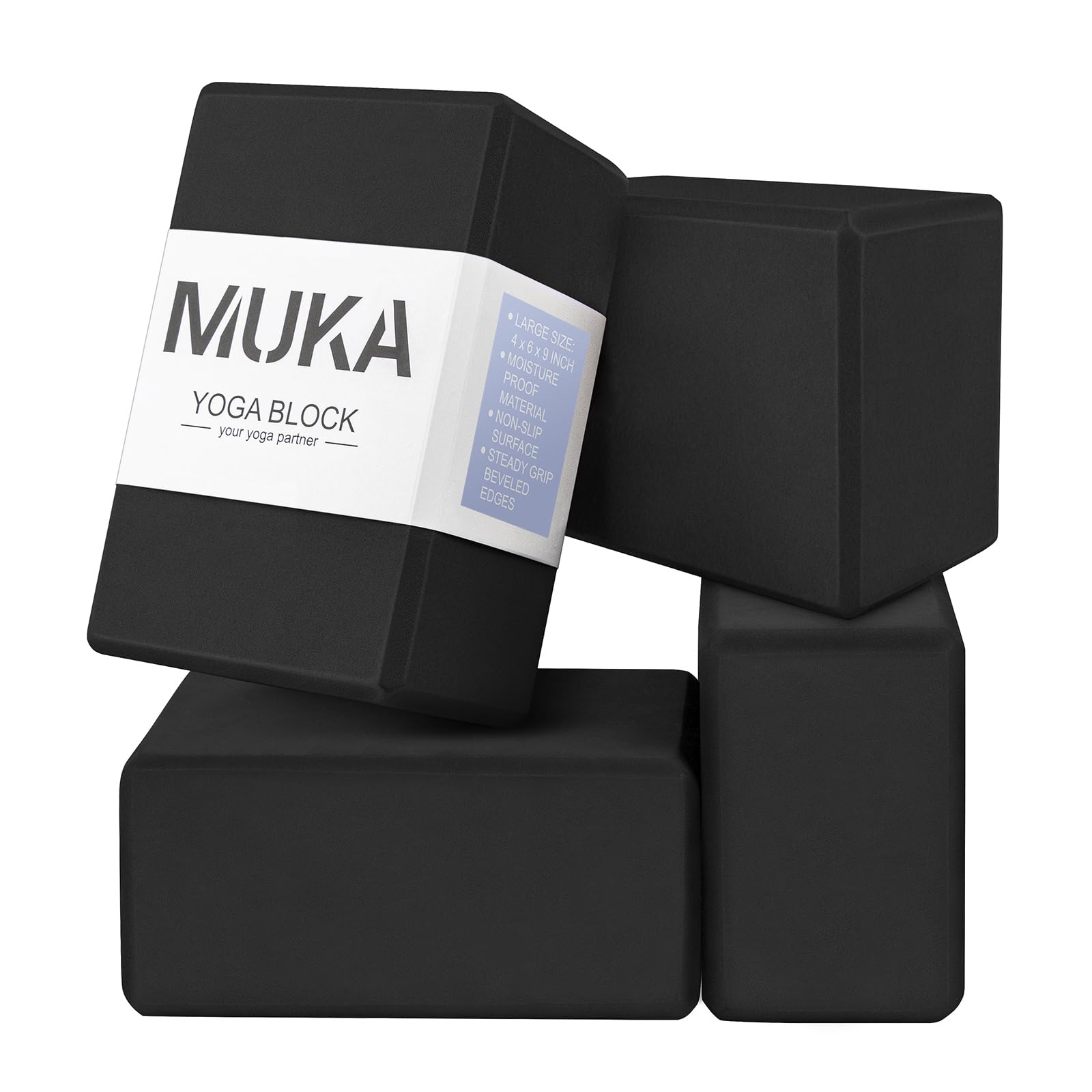 Muka 4 Pack Black Yoga Blocks 9 x 6 x 4 Inch, High Density EVA Foam Yoga Brick for Meditation, Pilates