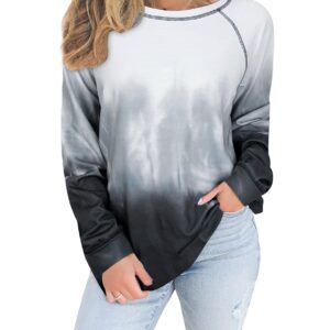 Tanst Sky Sweatshirts for Teen Girls, Long Sleeve Crew Neck Shirts Loose Color Block Tops Fashion Casual Fall Clothes for Women 2023 Gray Small