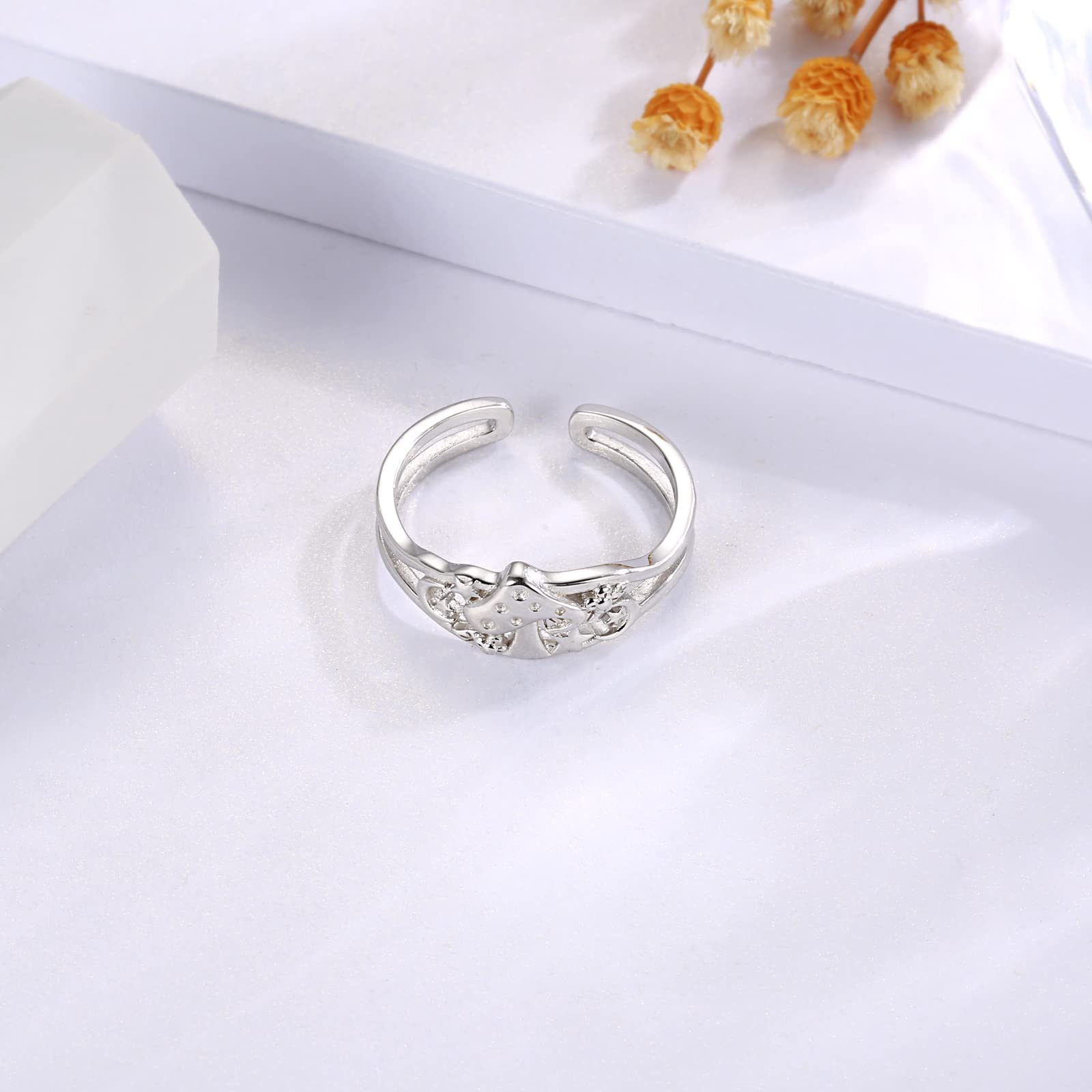 Cute Mushroom Gifts for Women - 925 Sterling Silver Magical Mushroom Ring with Moon and Star Gifts