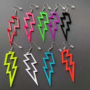 Multicolor 80s Neon Earrings Acrylic Exaggerated Lightning Bolt Dangle Earrings Halloween Retro 80 90's Party Costume Accessories Jewelry for Women-Hollow Pink