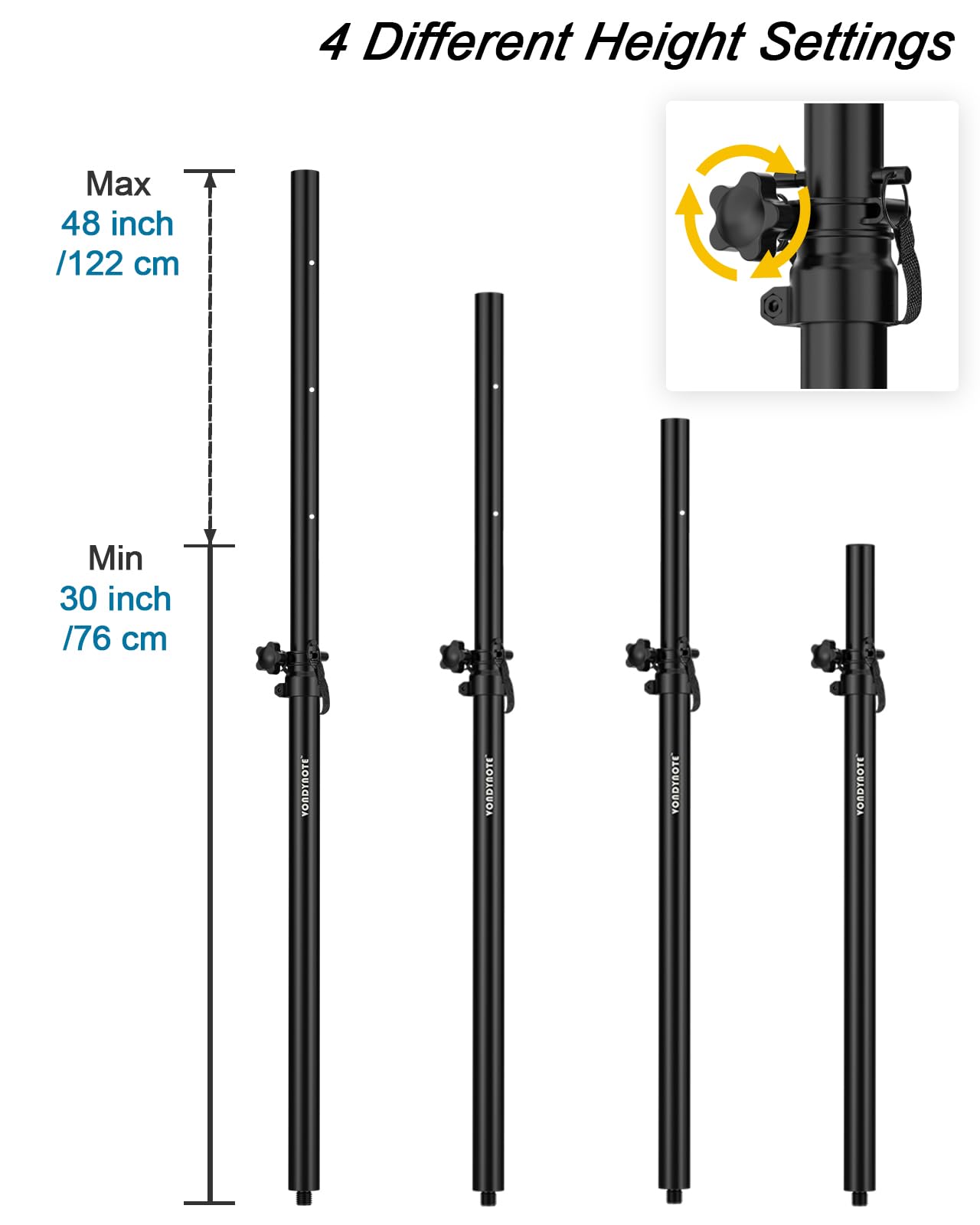 Vondynote Speaker Pole for Subwoofer Height Adjustable Fits M20 Threaded Mount and 35mm Mount Speaker Extender