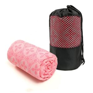 LULOSK Yoga Towel, Hot Yoga Mat Towel - Sweat Absorbing Non-Slip for Hot Yoga, Pilates and Workout with Upgraded Clover-Shaped Grip Dots (72 * 24 inches, Pink)