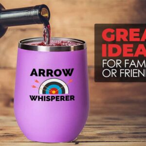 Archery Pink Wine Tumbler 12oz - Arrow Whisperer - Archery Trainer Bowfishing Deer Shooting Target Shot