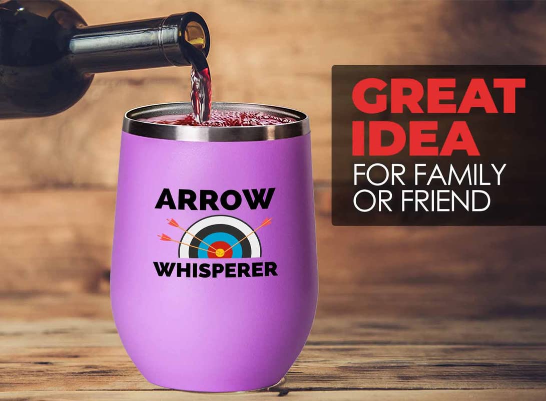 Archery Pink Wine Tumbler 12oz - Arrow Whisperer - Archery Trainer Bowfishing Deer Shooting Target Shot