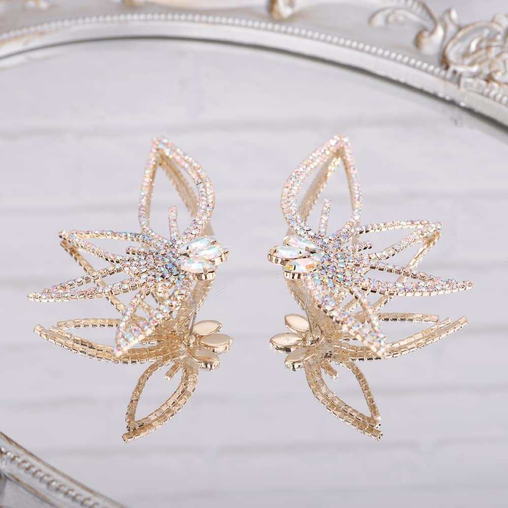 Denifery Huge Butterfly Studs Earrings for Women Big Wings Rhinestone Crystal Angel Bridal Jewelry for Wedding Gift (Colorful A)