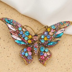 Crystal Rhinestone Butterfly Brooch Elegant Lapel Pins Dress Accessories Jewelry Gift For Women Girls (Multi)