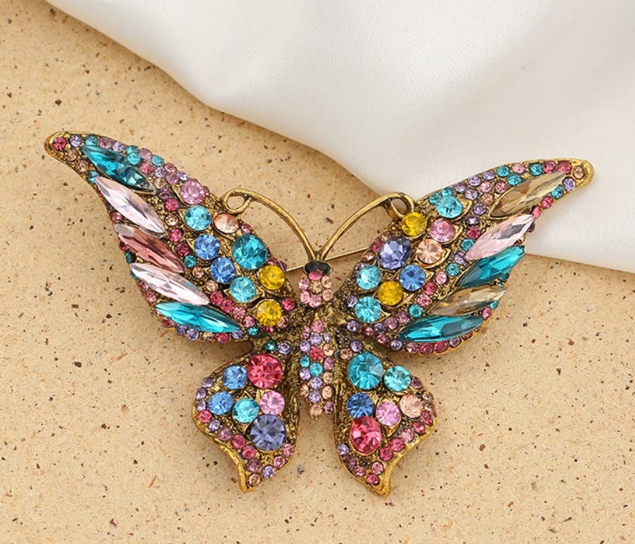 Crystal Rhinestone Butterfly Brooch Elegant Lapel Pins Dress Accessories Jewelry Gift For Women Girls (Multi)