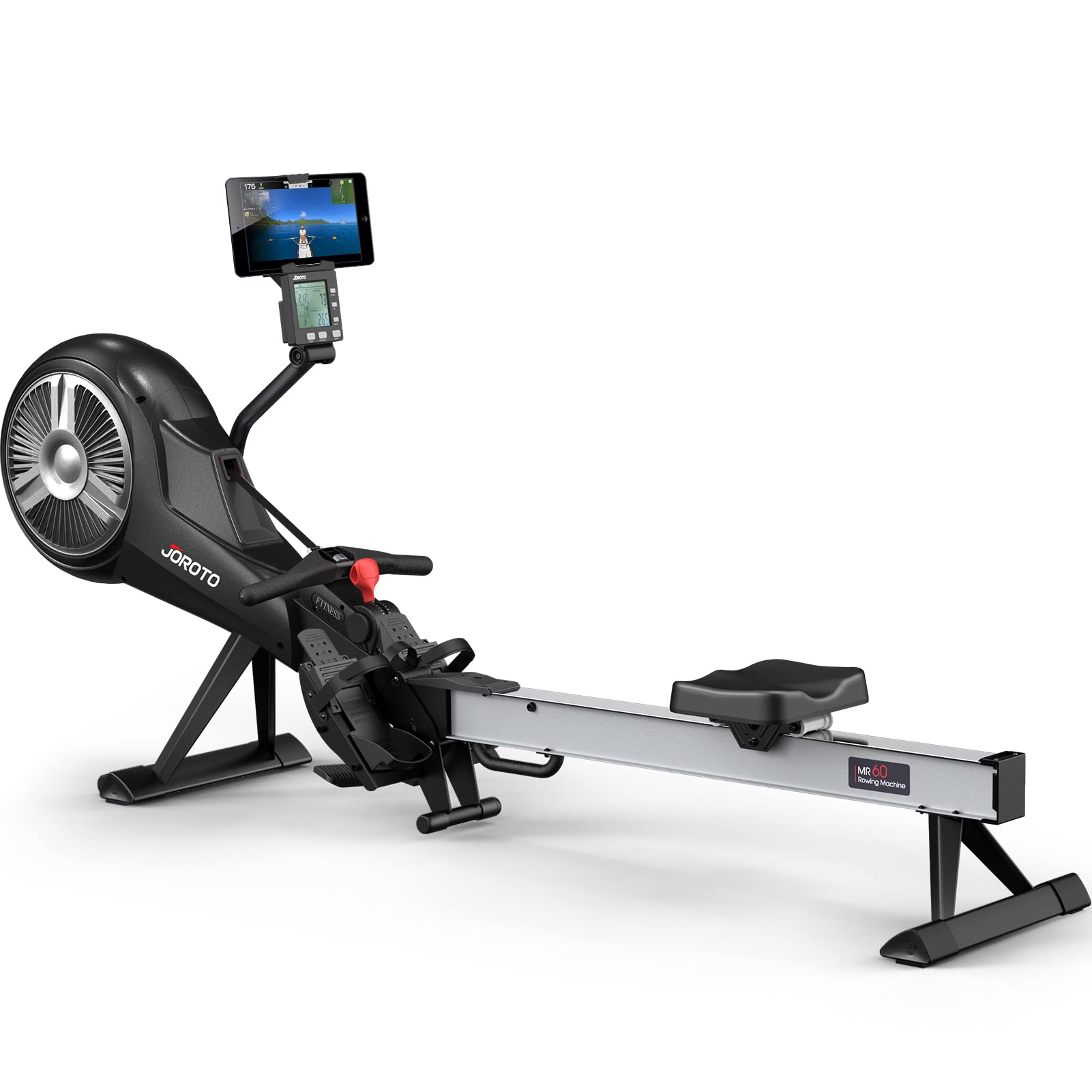 JOROTO Rowing Machine, Air Magnetic Foldable Rowing Machines for Home Use, Rower Machine with 49.5" Rail, Backlit Monitor, Bluetooth, App Supported, Tablet Holder