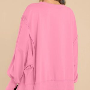 BWQ Womens Oversized Sweatshirt Crew Neck Long Sleeve Shirt Loose Pullover Tops S-2XL Pink