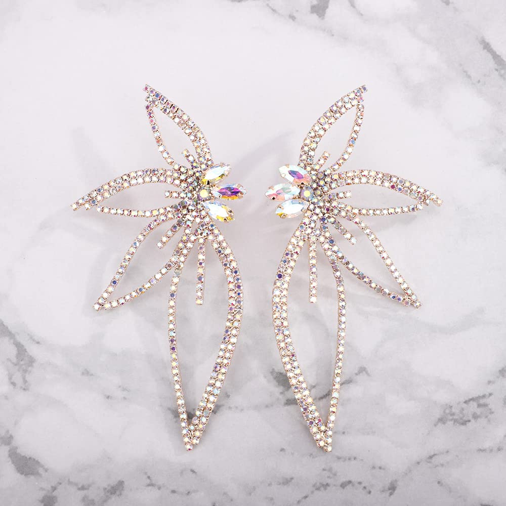 Denifery Huge Butterfly Studs Earrings for Women Big Wings Rhinestone Crystal Angel Bridal Jewelry for Wedding Gift (Colorful A)