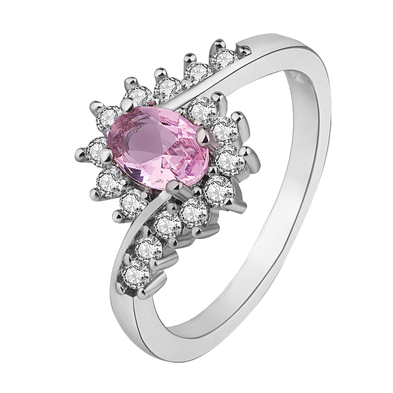 Fashion Women CZ Simulated Diamond Ring Engagement Ring Bride Wedding Band Elegant Jewelry (Pink, 8)