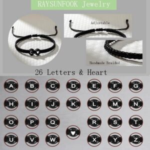 Raysunfook A to Z Braided Letter Bracelets 26 Initial Bracelets for Women Adjustable Black Rope Bracelet BFF Birthday Gifts Graduation Gift for Friends Sister Daughter Mother Friendship Jewelry