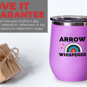 Archery Pink Wine Tumbler 12oz - Arrow Whisperer - Archery Trainer Bowfishing Deer Shooting Target Shot