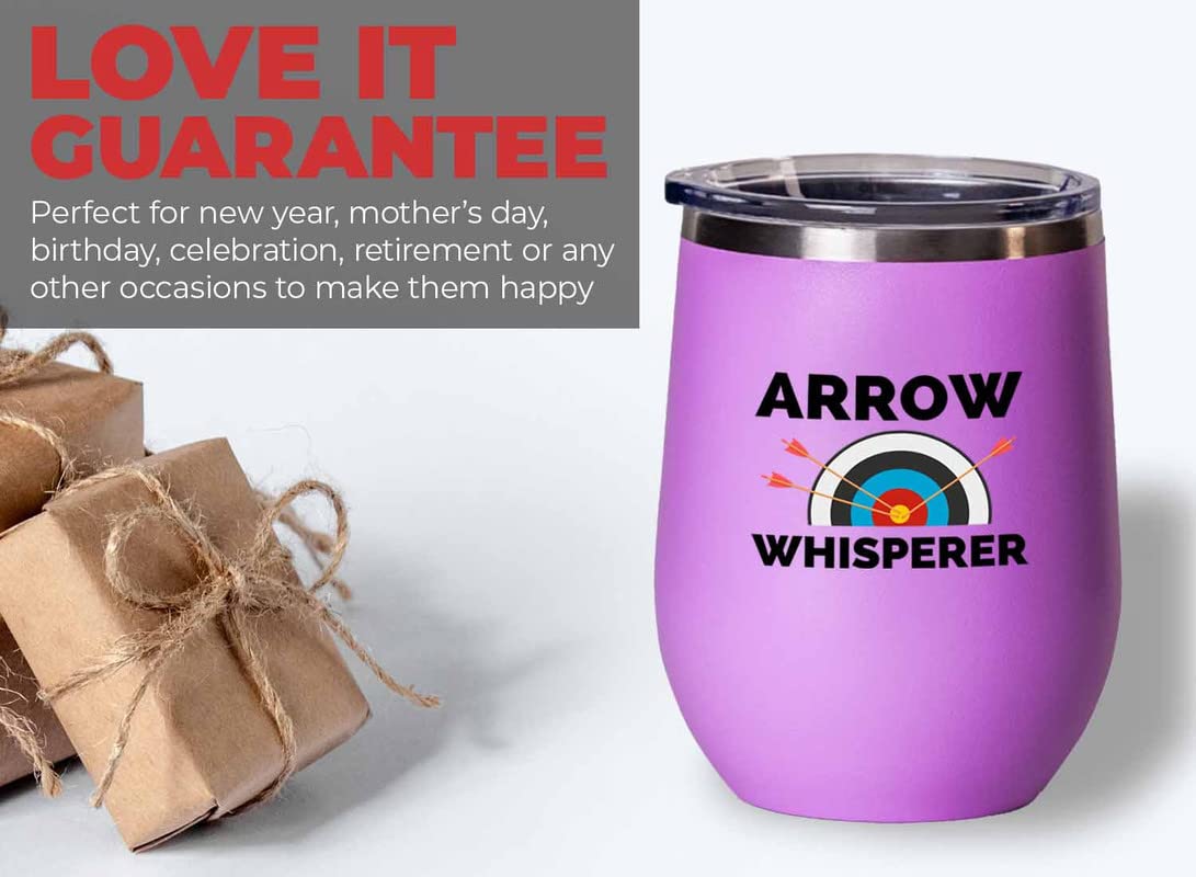 Archery Pink Wine Tumbler 12oz - Arrow Whisperer - Archery Trainer Bowfishing Deer Shooting Target Shot