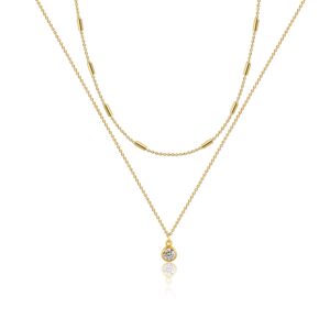 Tasiso Diamond Solitaire Pendant Necklace for Women Dainty 14K Gold Plated Tiny CZ Diamond Choker Necklace Layered Bar Cahin Round Cubic Zirconia Dangle Drop Necklaces Wedding Bridesmaid Jewelry Gifts