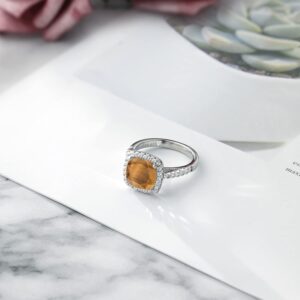 Gem Stone King 2.50 Ct Cushion Brown Tiger Eye White Created Sapphire 925 Sterling Silver Ring (Size 7)